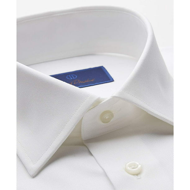 David Donahue Mens Regular Fit Micro Birdseye French Cuff Dress Shirt 16.5 Neck 36/37 Sleeve White 